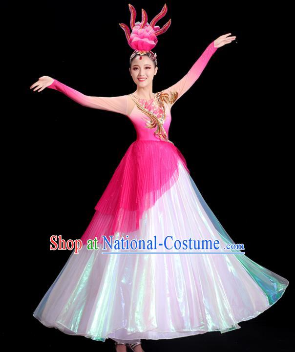 China Opening Dance Clothing Women Group Stage Show Pink Dress Modern Dance Costume Flower Dance Fashion