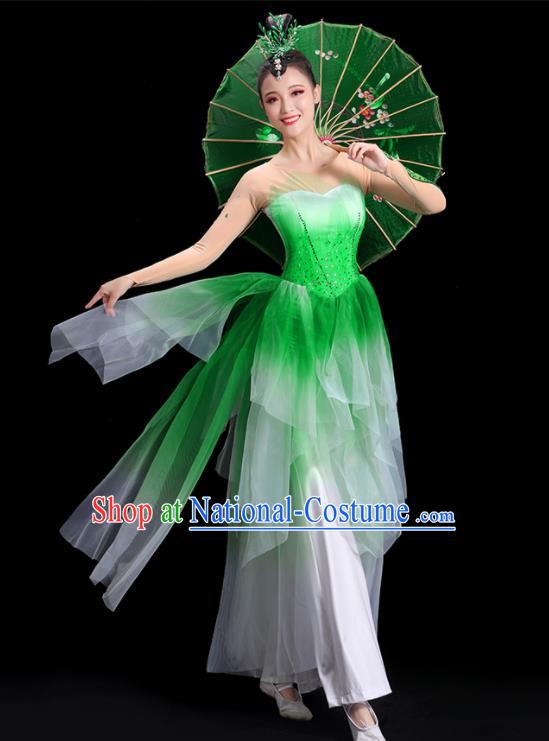 China Yangko Dance Costume Jasmine Dance Fashion Umbrella Dance Clothing Women Group Stage Show Green Uniform