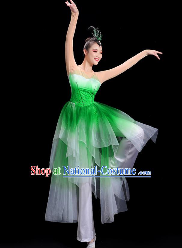 China Yangko Dance Costume Jasmine Dance Fashion Umbrella Dance Clothing Women Group Stage Show Green Uniform