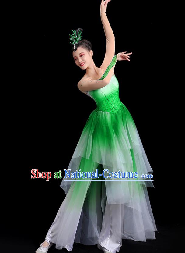 China Yangko Dance Costume Jasmine Dance Fashion Umbrella Dance Clothing Women Group Stage Show Green Uniform