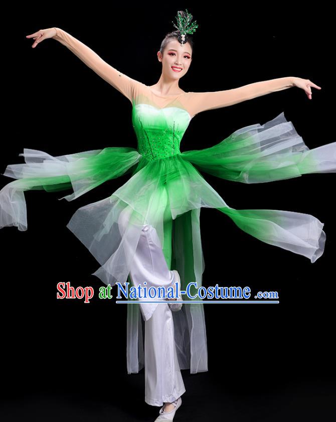 China Yangko Dance Costume Jasmine Dance Fashion Umbrella Dance Clothing Women Group Stage Show Green Uniform