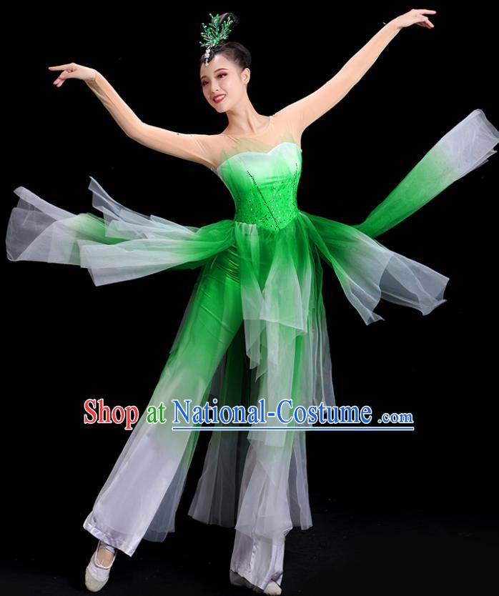 China Yangko Dance Costume Jasmine Dance Fashion Umbrella Dance Clothing Women Group Stage Show Green Uniform