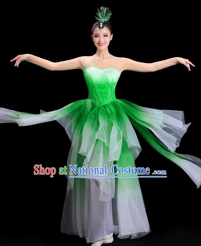 China Yangko Dance Costume Jasmine Dance Fashion Umbrella Dance Clothing Women Group Stage Show Green Uniform