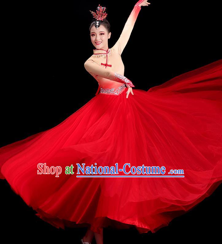 China Mongolian Ethnic Dance Fashion Opening Dance Clothing Women Group Stage Show Red Dress Yangko Dance Costume