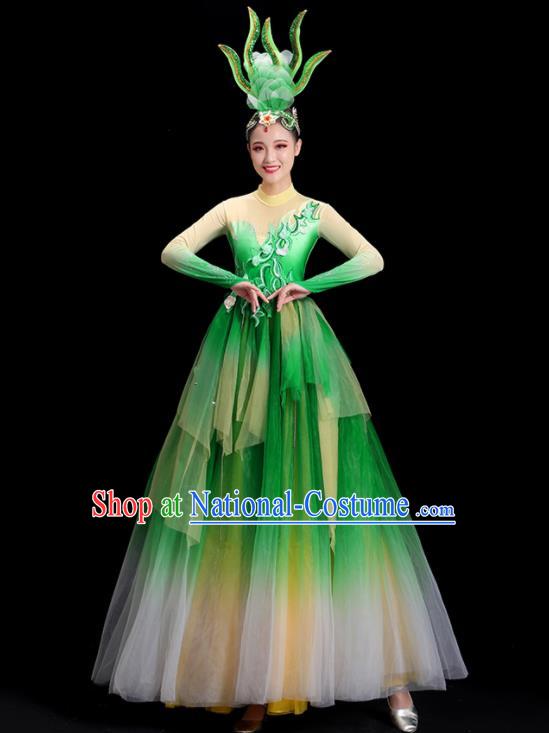 China Modern Dance Costume Flower Dance Fashion Opening Dance Clothing Women Group Stage Show Green Dress