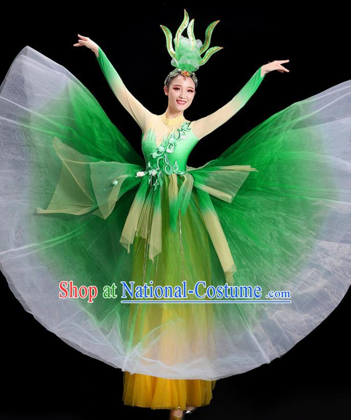 China Modern Dance Costume Flower Dance Fashion Opening Dance Clothing Women Group Stage Show Green Dress