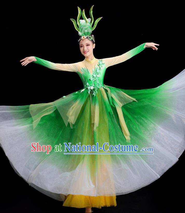 China Modern Dance Costume Flower Dance Fashion Opening Dance Clothing Women Group Stage Show Green Dress