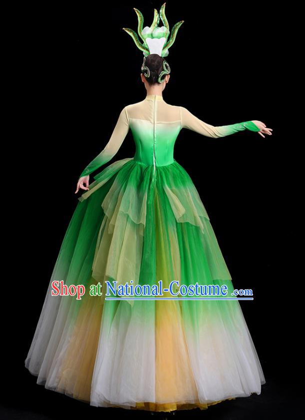 China Modern Dance Costume Flower Dance Fashion Opening Dance Clothing Women Group Stage Show Green Dress