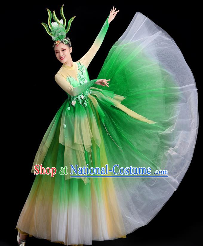 China Modern Dance Costume Flower Dance Fashion Opening Dance Clothing Women Group Stage Show Green Dress