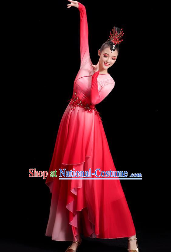 China Fan Dance Clothing Umbrella Dance Fashion Women Group Stage Show Red Dress Classical Dance Costume