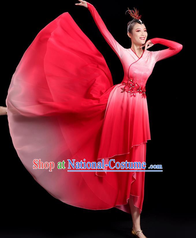 China Fan Dance Clothing Umbrella Dance Fashion Women Group Stage Show Red Dress Classical Dance Costume