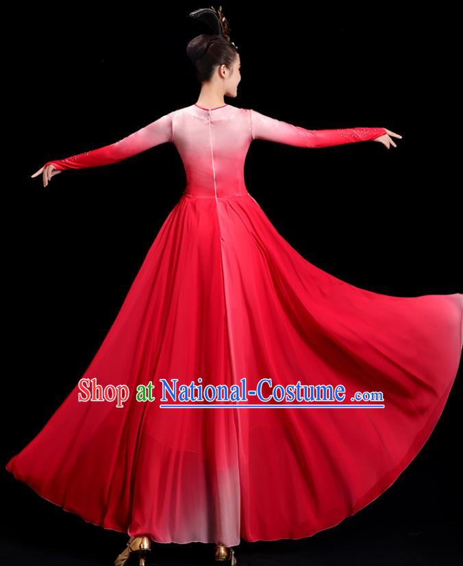 China Fan Dance Clothing Umbrella Dance Fashion Women Group Stage Show Red Dress Classical Dance Costume