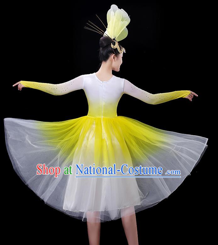 China Women Group Stage Show Yellow Dress Modern Dance Costume Chorus Clothing Opening Dance Fashion