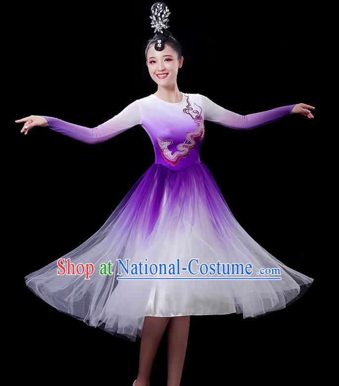 China Opening Dance Fashion Women Group Stage Show Purple Dress Modern Dance Costume Chorus Clothing