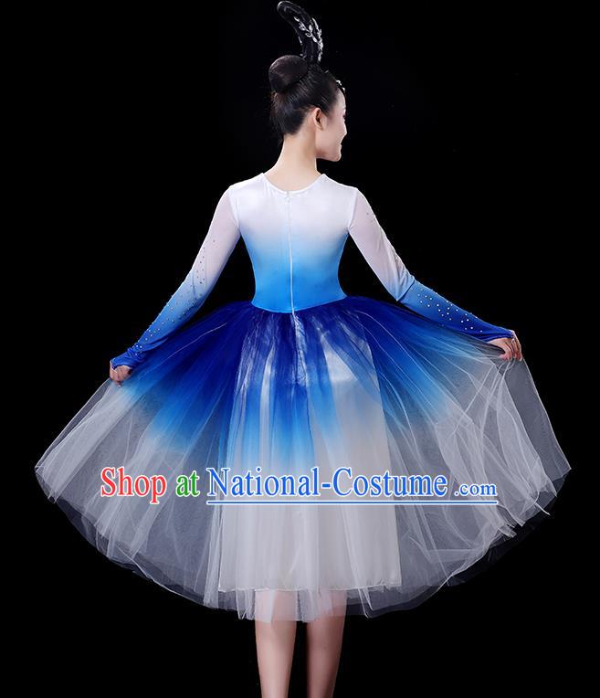 China Modern Dance Costume Women Group Chorus Clothing Opening Dance Fashion Stage Show Royal Blue Dress