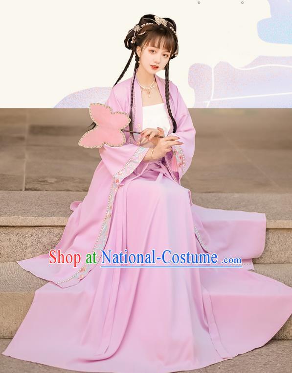 China Song Dynasty Young Woman Lilac Dresses Traditional Stage Show Hanfu Fashion Ancient Royal Princess Costumes