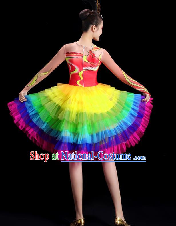 China Group Stage Show Rainbow Short Dress National Game Opening Dance Costume Modern Dance Clothing