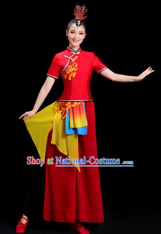 China Folk Dance Clothing Group Stage Show Red Uniform National Yangko Dance Costume