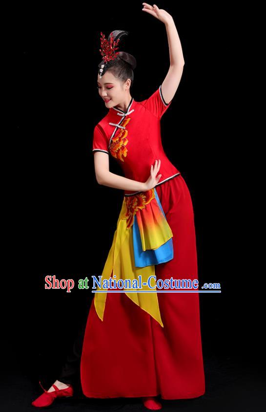 China Folk Dance Clothing Group Stage Show Red Uniform National Yangko Dance Costume