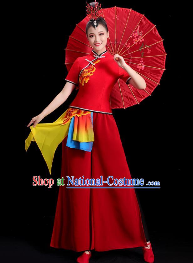 China Folk Dance Clothing Group Stage Show Red Uniform National Yangko Dance Costume