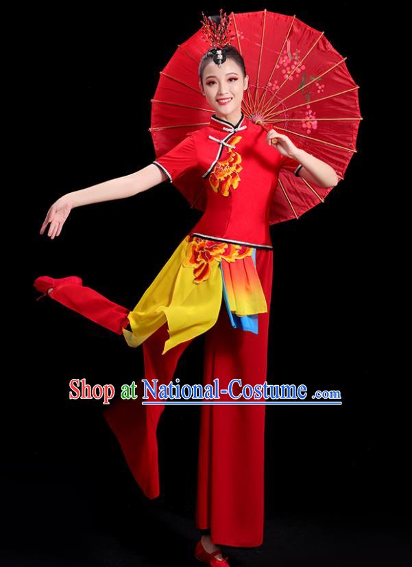 China Folk Dance Clothing Group Stage Show Red Uniform National Yangko Dance Costume