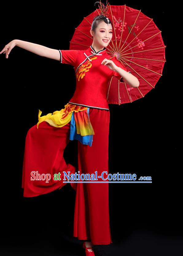 China Folk Dance Clothing Group Stage Show Red Uniform National Yangko Dance Costume