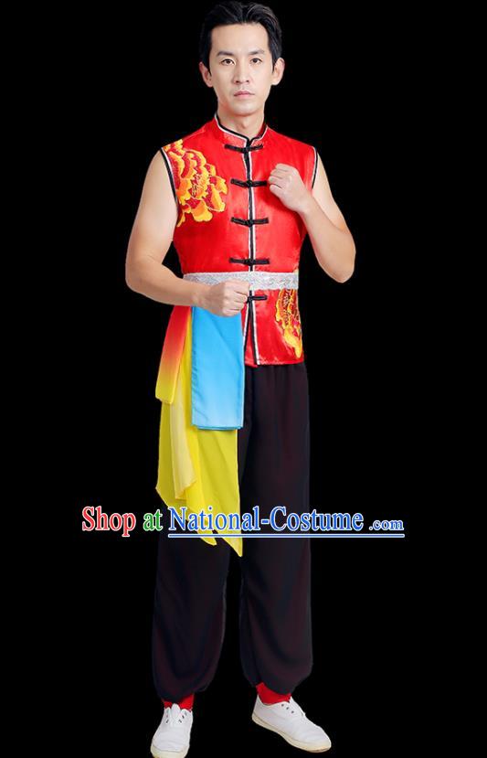 China National Yangko Dance Costume Folk Dance Clothing Male Group Stage Show Red Uniform