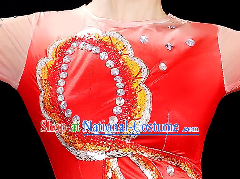 Top Women Group Stage Show Fashion Fan Dance Costume Yangko Dance Red Outfit Folk Dance Clothing