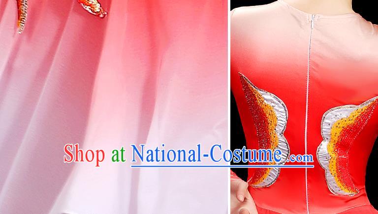 Top Women Group Stage Show Fashion Fan Dance Costume Yangko Dance Red Outfit Folk Dance Clothing