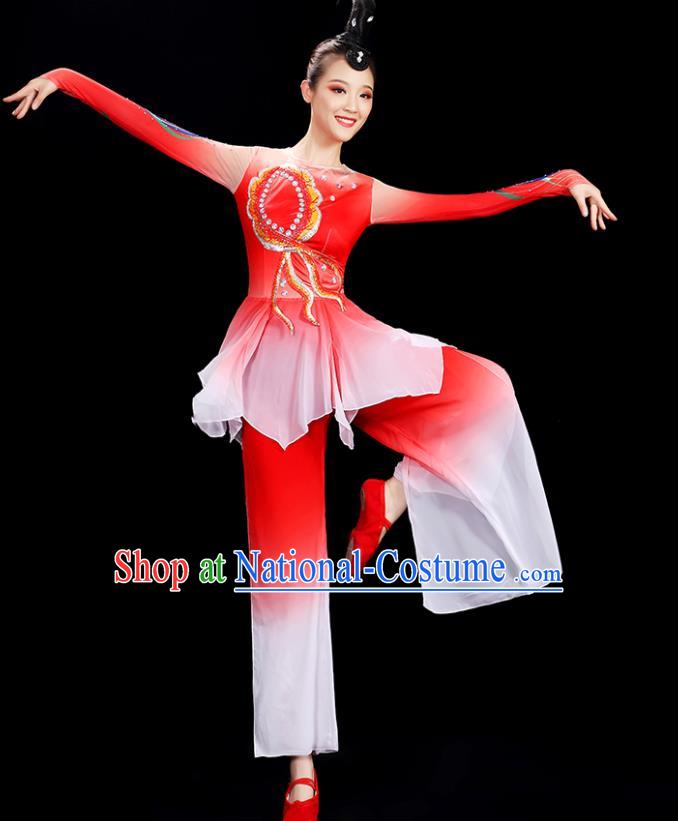 Top Women Group Stage Show Fashion Fan Dance Costume Yangko Dance Red Outfit Folk Dance Clothing