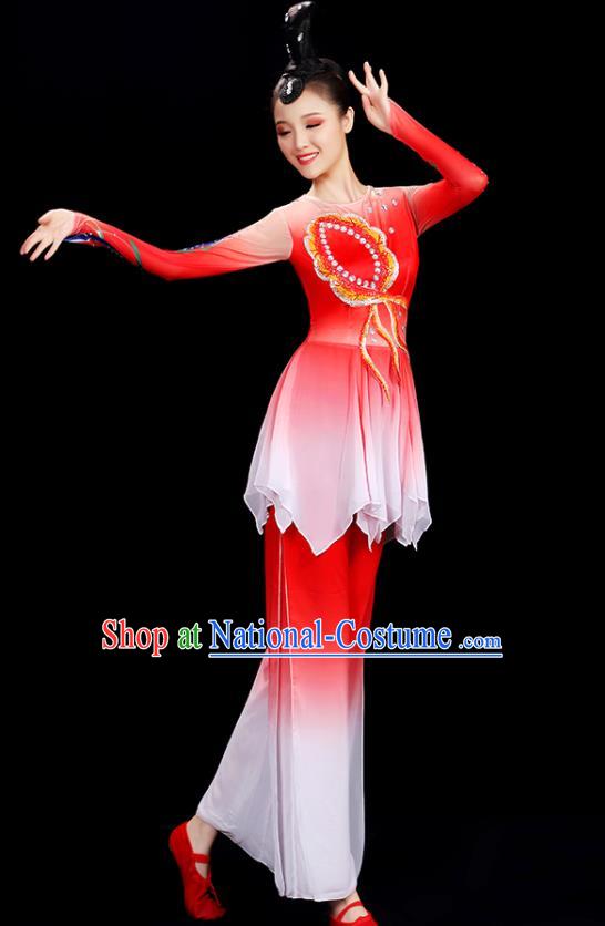 Top Women Group Stage Show Fashion Fan Dance Costume Yangko Dance Red Outfit Folk Dance Clothing