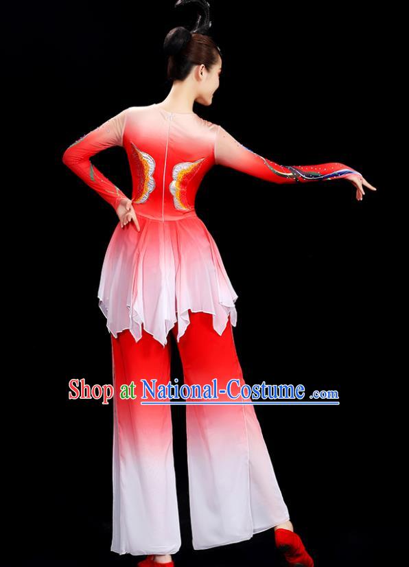 Top Women Group Stage Show Fashion Fan Dance Costume Yangko Dance Red Outfit Folk Dance Clothing