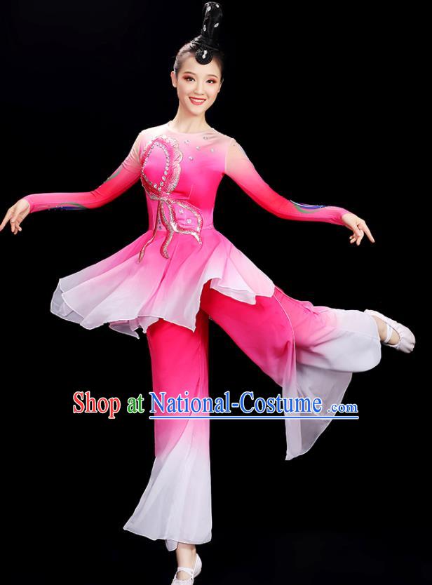 Top Folk Dance Clothing Women Group Stage Show Fashion Fan Dance Costume Yangko Dance Pink Outfit