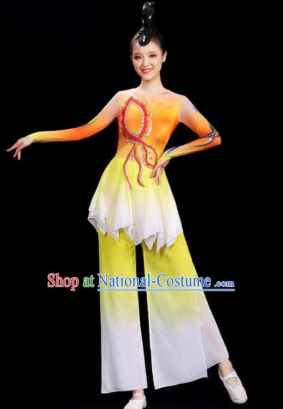 Top Yangko Dance Yellow Outfit Folk Dance Clothing Women Group Stage Show Fashion Fan Dance Costume