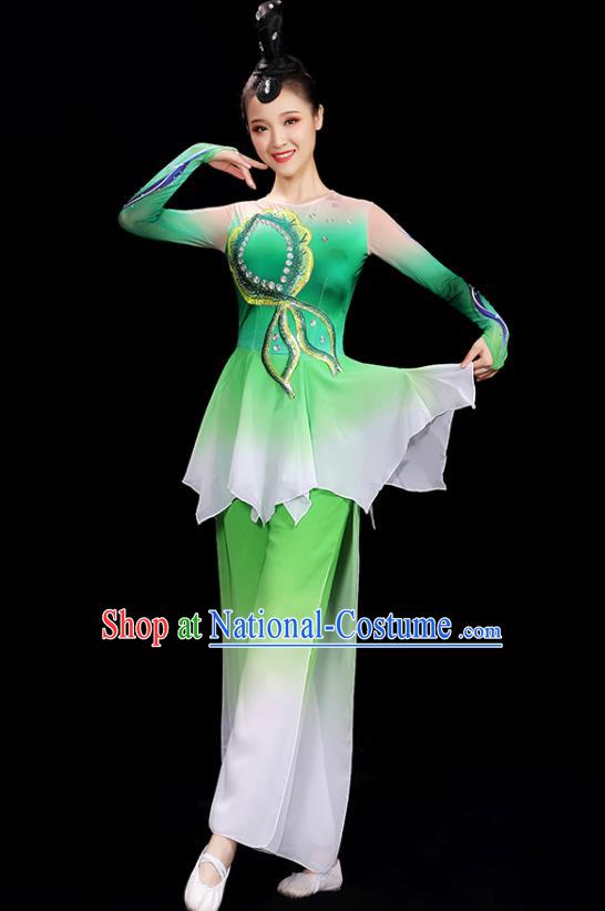 Top Fan Dance Costume Yangko Dance Green Outfit Folk Dance Clothing Women Group Stage Show Fashion