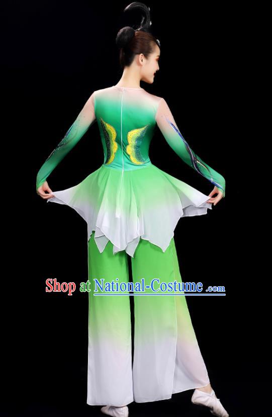 Top Fan Dance Costume Yangko Dance Green Outfit Folk Dance Clothing Women Group Stage Show Fashion