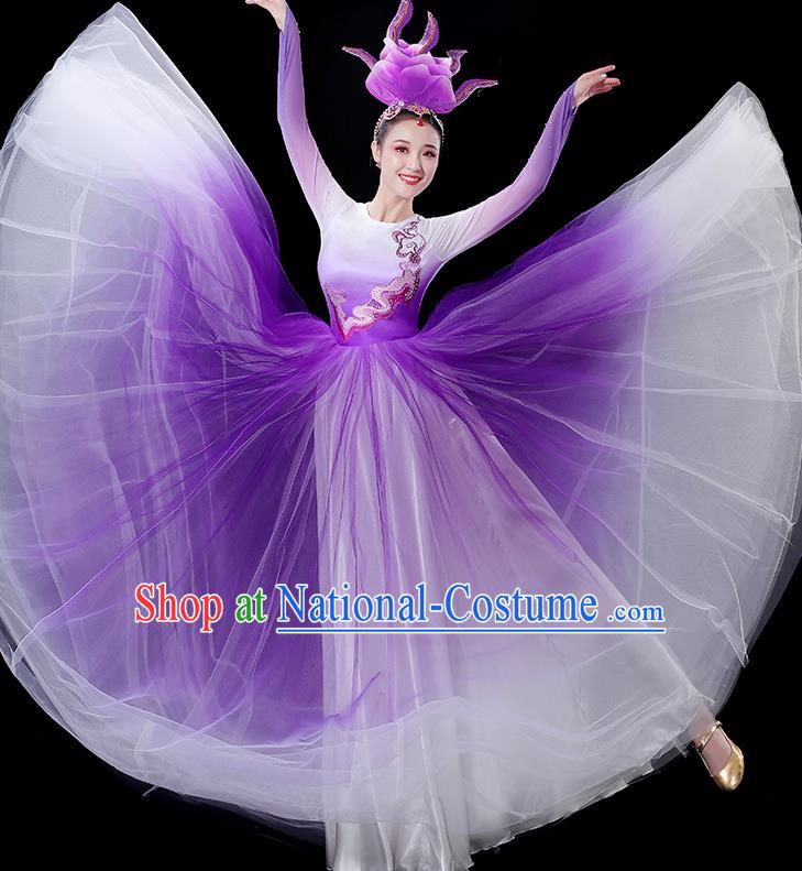 China Flower Dance Costume Opening Dance Purple Dress Women Group Performance Clothing Stage Show Fashion