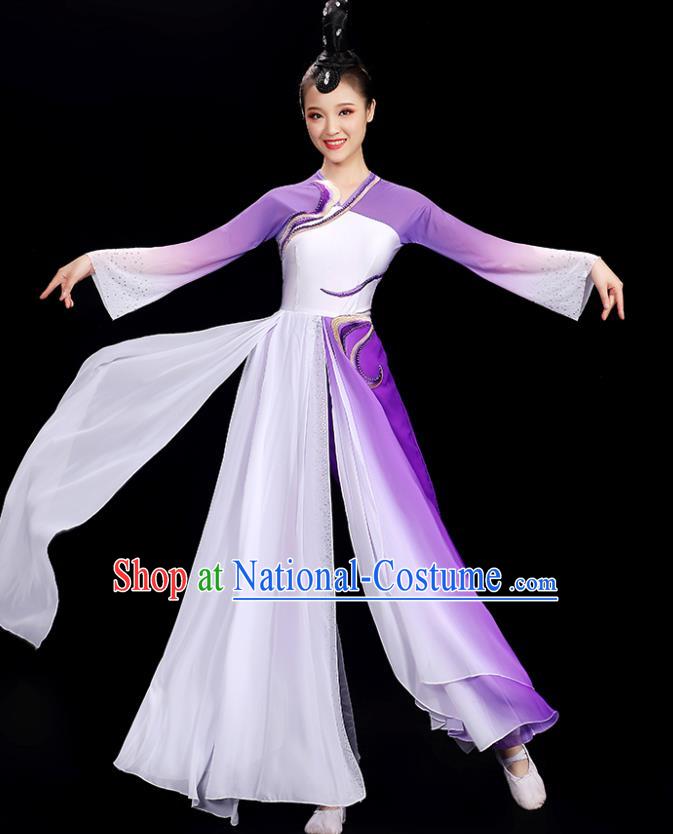 Chinese Fan Dance Show Costume Yangko Dance Purple Outfit Folk Dance Clothing Women Dancing Competition Fashion