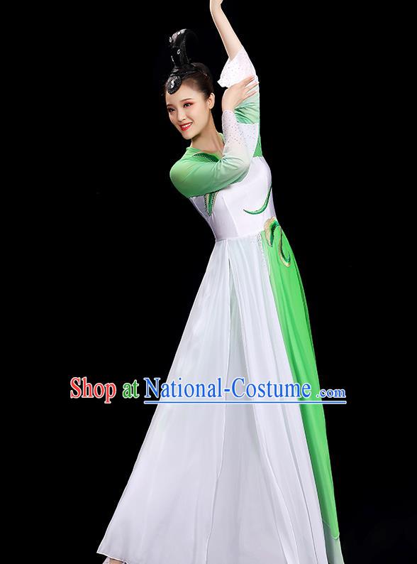 Chinese Folk Dance Clothing Women Dancing Competition Fashion Fan Dance Show Costume Yangko Dance Green Outfit