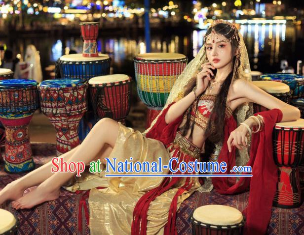 China Tang Dynasty Western Regions Princess Red Dresses Traditional Photography Hanfu Garments Ancient Flying Apsaras Costumes