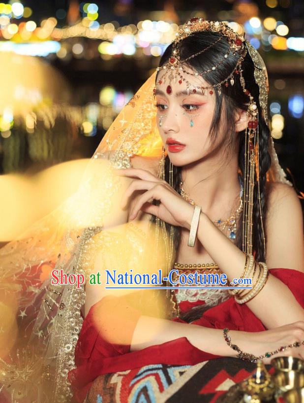 China Tang Dynasty Western Regions Princess Red Dresses Traditional Photography Hanfu Garments Ancient Flying Apsaras Costumes