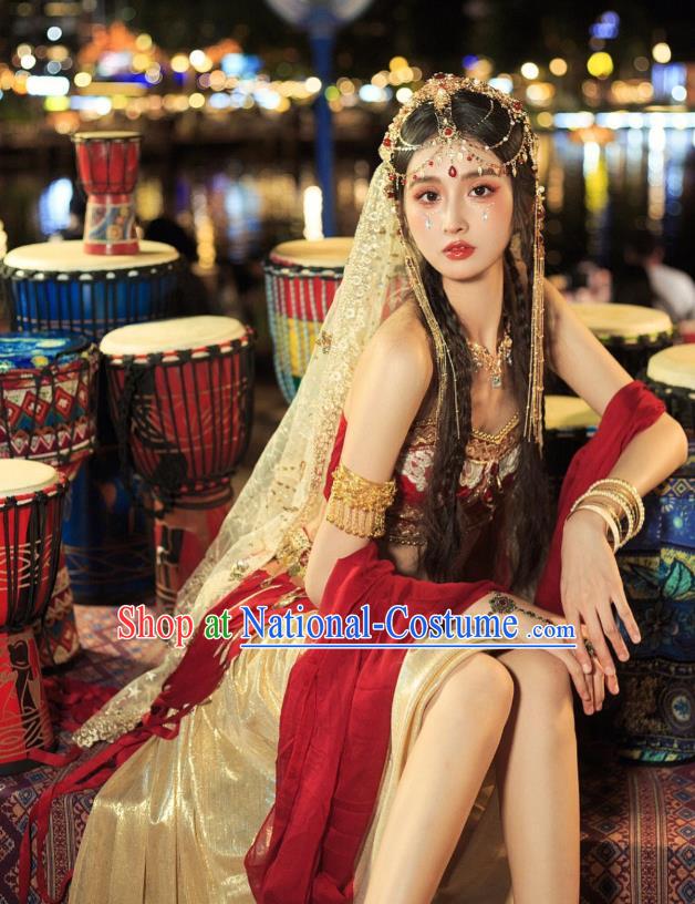 China Tang Dynasty Western Regions Princess Red Dresses Traditional Photography Hanfu Garments Ancient Flying Apsaras Costumes