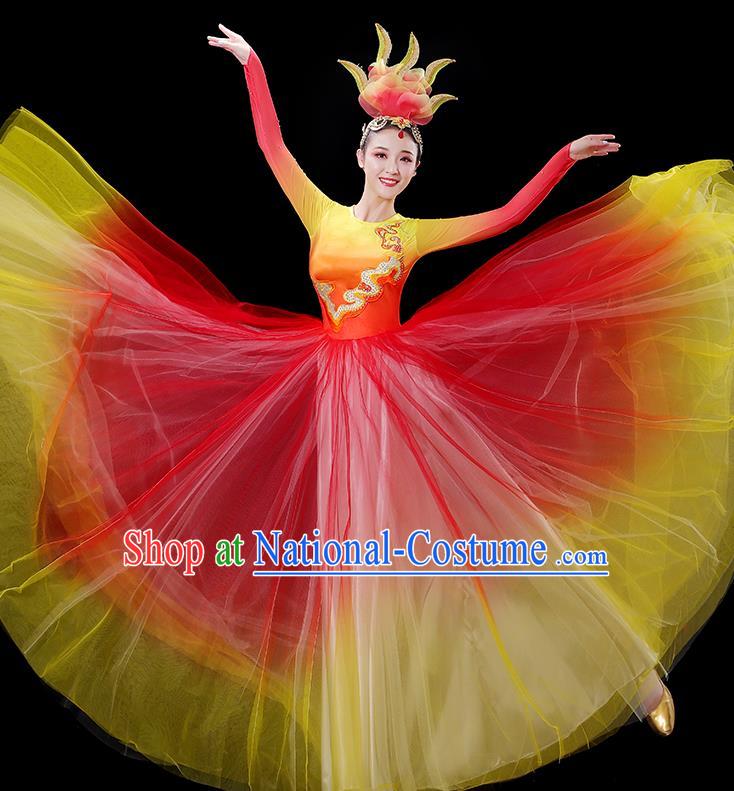 China Opening Dance Red Dress Women Group Performance Clothing Stage Show Fashion Modern Dance Costumes