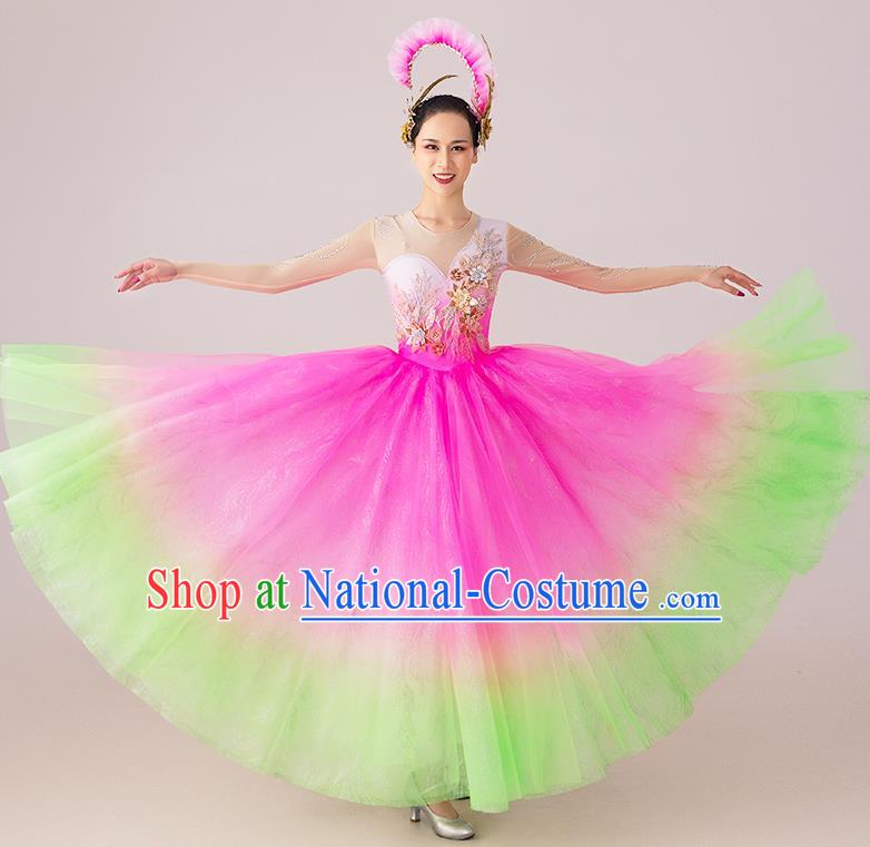 China Dancing Competition Pink Dress  Spring Festival Gala Opening Dance Costume Lotus Dance Clothing