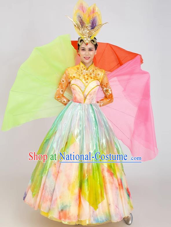 China Women Group Show Opening Dance Costume 2020 Spring Festival Gala Dance Clothing Leaf Dancing Dress