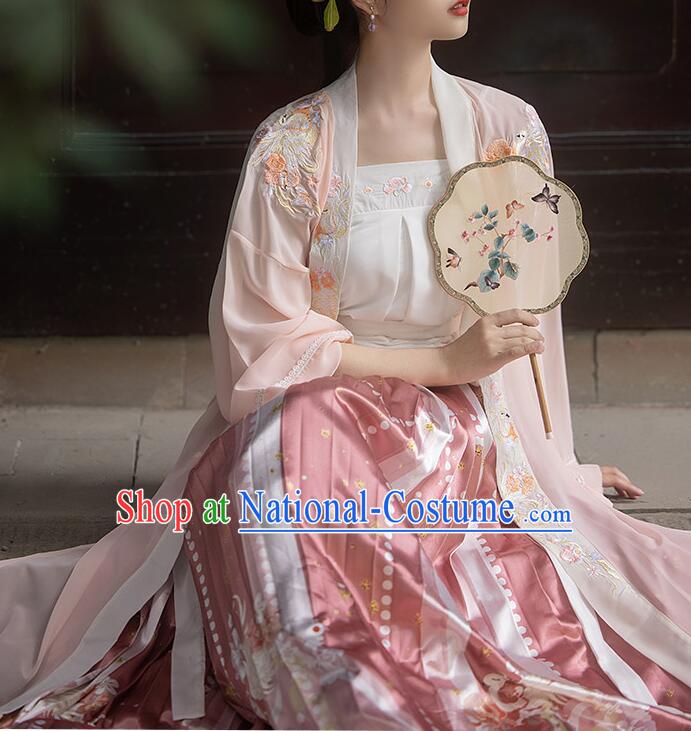 China Song Dynasty Young Woman Costumes Ancient Court Princess Clothing Traditional Pink Hanfu Dresses