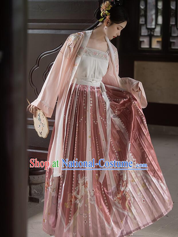 China Song Dynasty Young Woman Costumes Ancient Court Princess Clothing Traditional Pink Hanfu Dresses