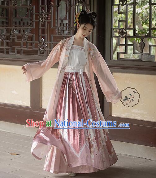 China Song Dynasty Young Woman Costumes Ancient Court Princess Clothing Traditional Pink Hanfu Dresses