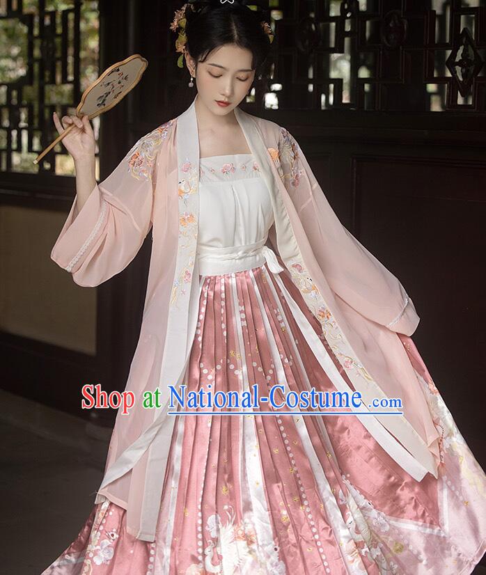 China Song Dynasty Young Woman Costumes Ancient Court Princess Clothing Traditional Pink Hanfu Dresses