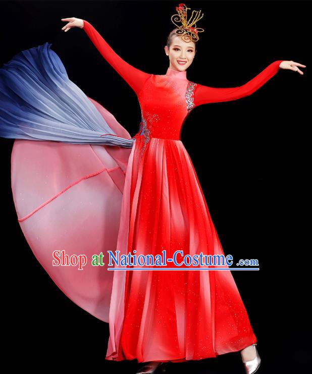 China Women Group Chorus Costume Opening Dance Clothing Stage Performance Red Dress